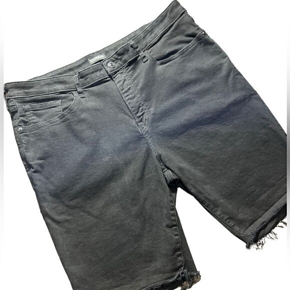 Express slim denim jean shorts cut off style black size 38 - Picture 7 of 13